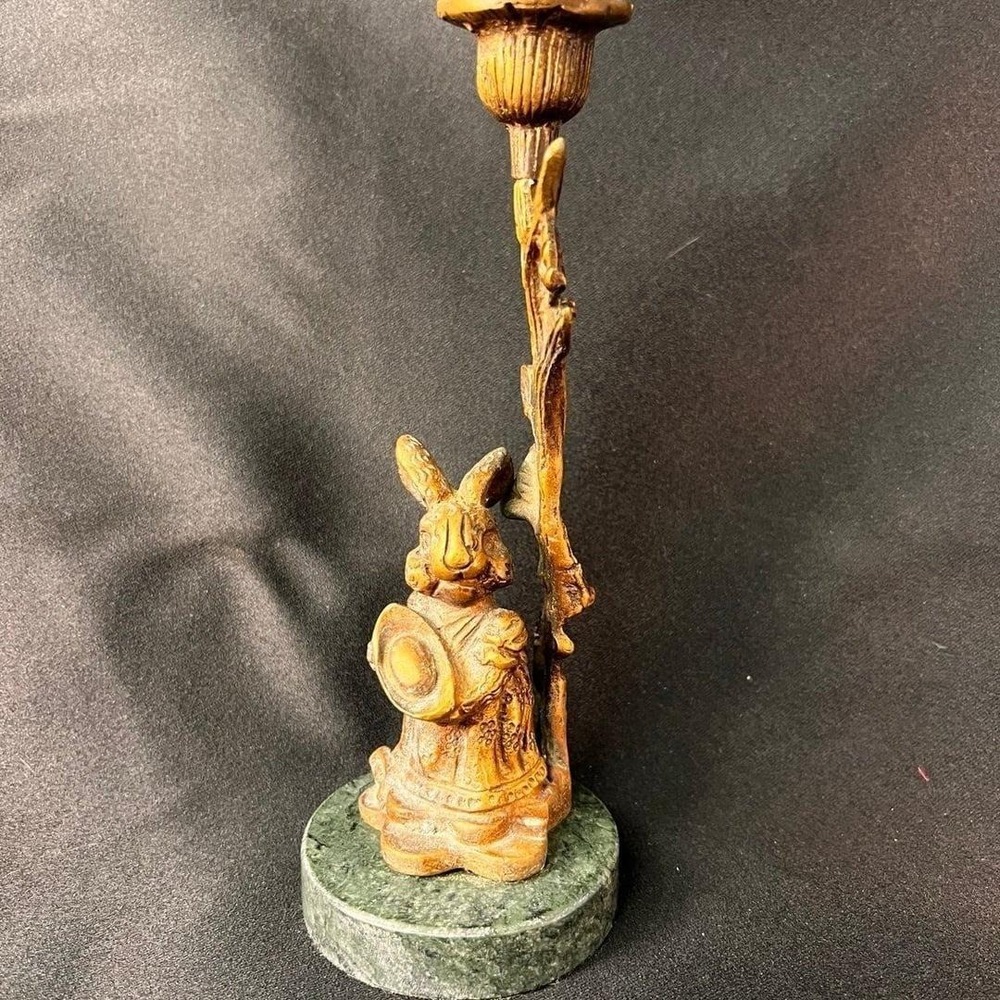 Heavy Brass or Bronze Rabbit Candlestick Holder Home Decor Excellent Marble Base